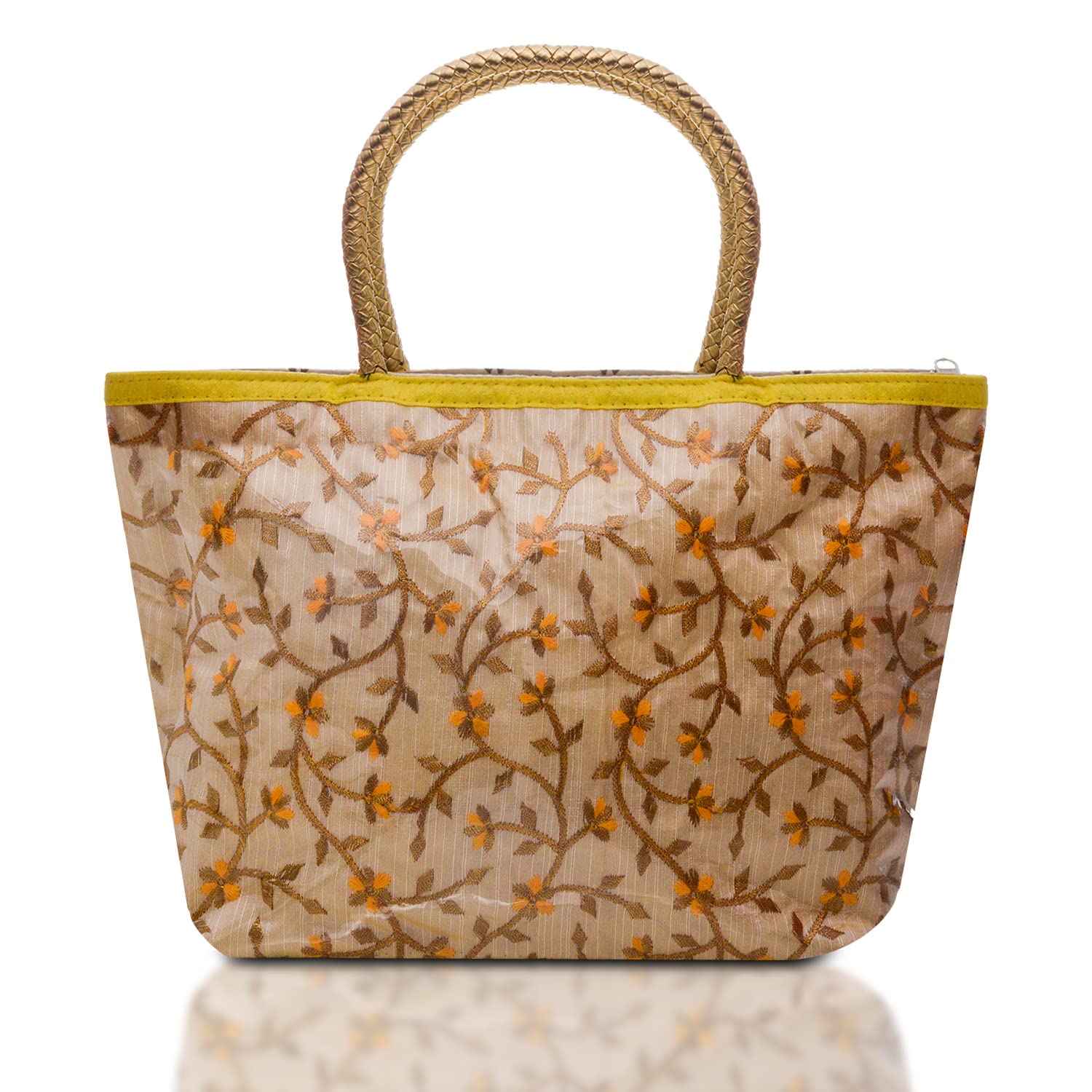 Kuber Industries Hand Bag|PVC Laminated Floral Yellow Border Embroidery Purse|Traditional Indian Handmade Shoulder Bag with Golden Handle (Yellow) (B0BSNGWJ77) Amazon Price History, Amazon Price Tracker