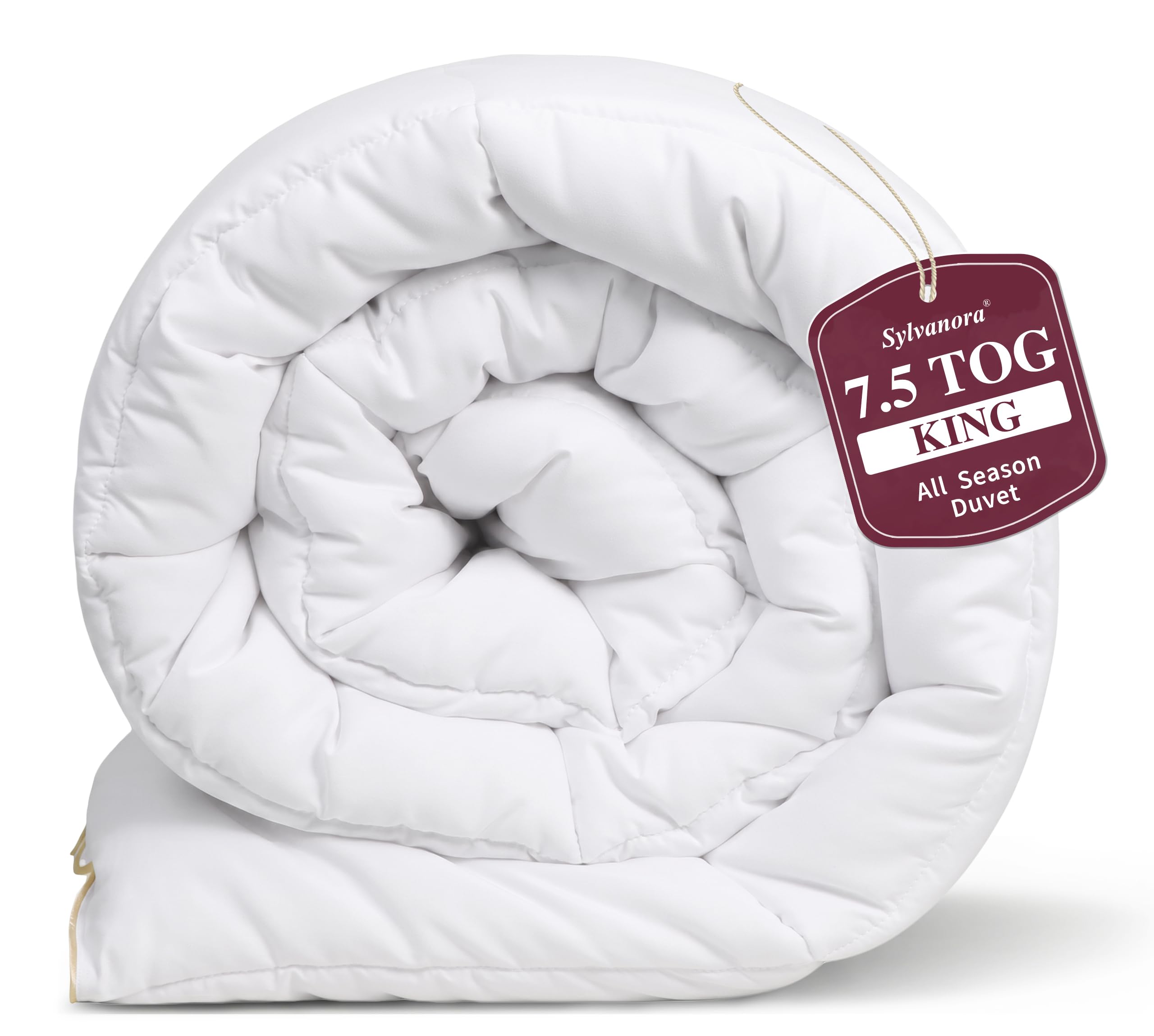 Sylvanora King Size Duvet 7.5 Tog - Bed Quilt All Year Round Luxury Hotel Comforter, Soft, Breathable & Lightweight, Box Stitched with Corner Tabs, Ideal for Spring & Summer (220x230cm, White)