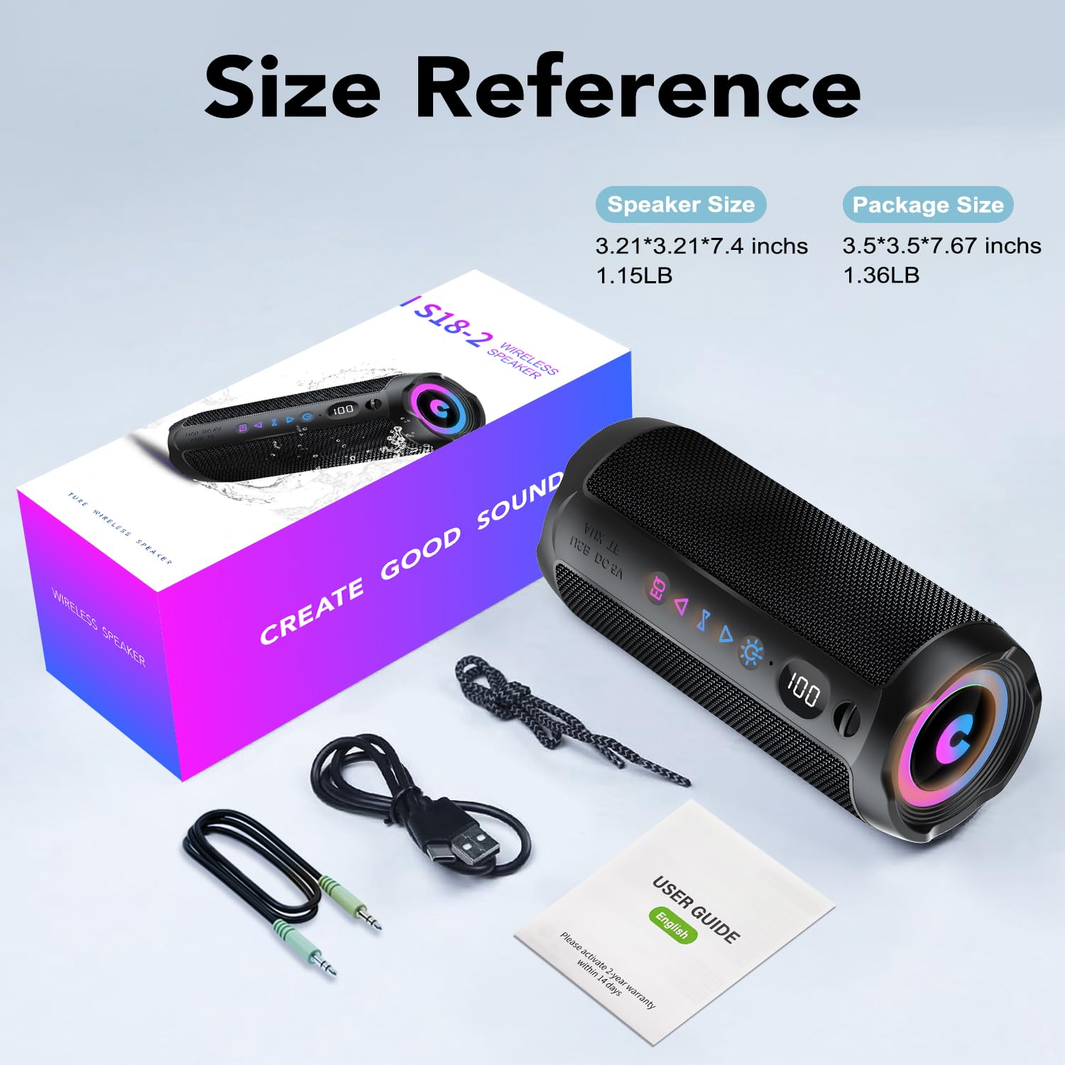 coioc Bluetooth Lautsprecher mit Licht, Bluetooth 5.4 Musikbox,25W Dual Lautsprecher, LED Anzeige & 25 Std Akku,Dualen Bass-Treibern, IPX7 wasserdicht,TWS Paarung, AUX,TF Karte,Geeignet Outdoor/Party