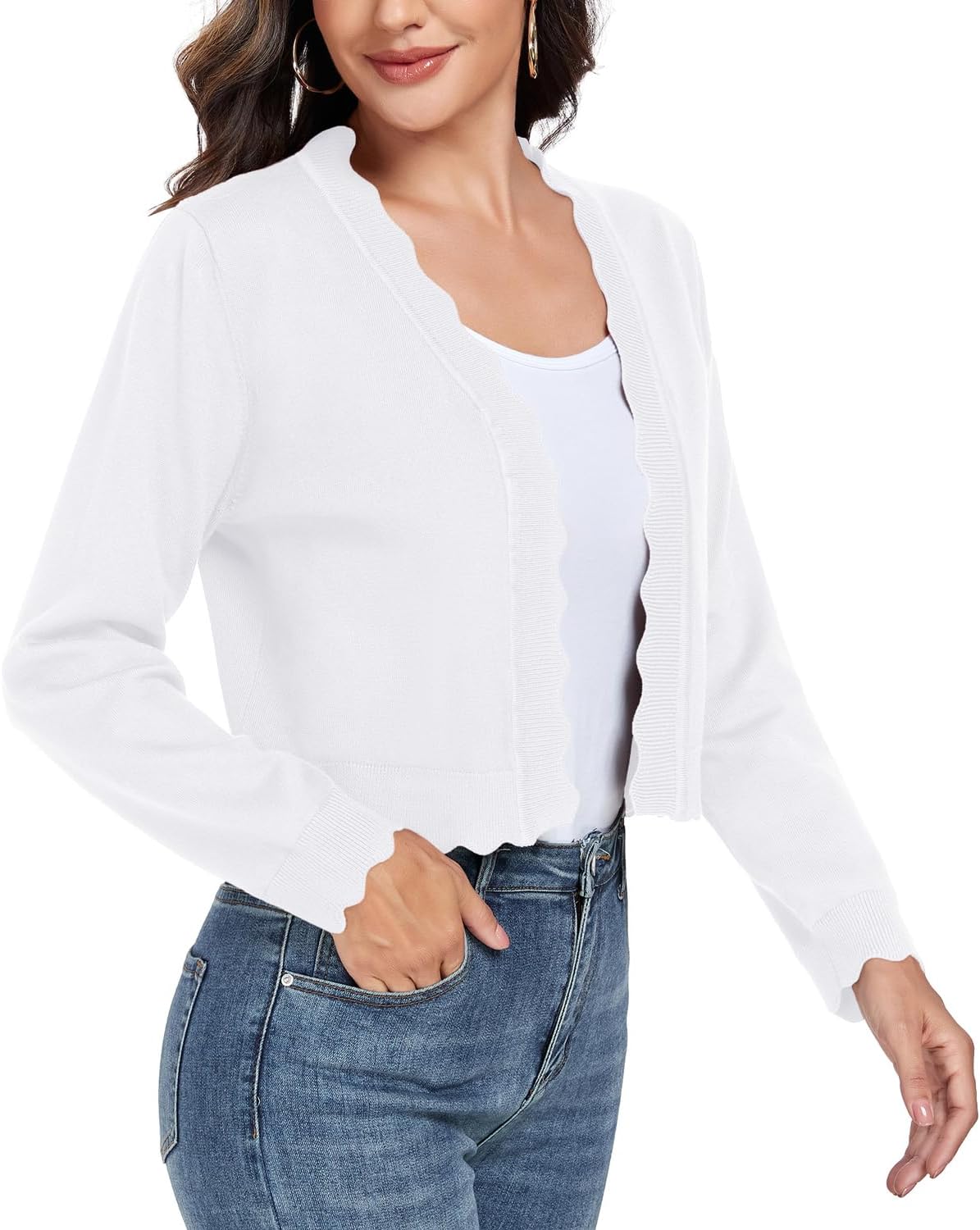 GRECERELLE Women's Long Sleeve Lightweight Open Front Cropped Cardigan Knit Sweaters Bolero Shrugs (S-2XL) - Image 5