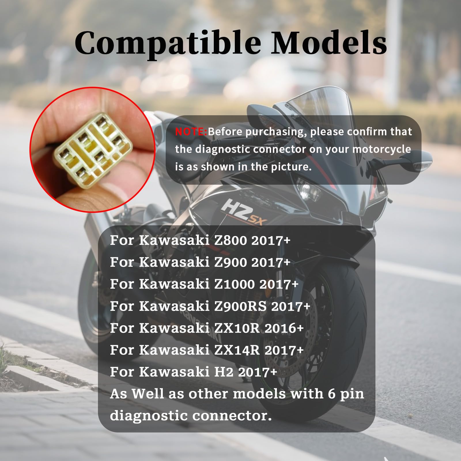 VZG OBD2 Adapter for Kawasaki Motorcycle 6 Pin to 16 Pin OBD