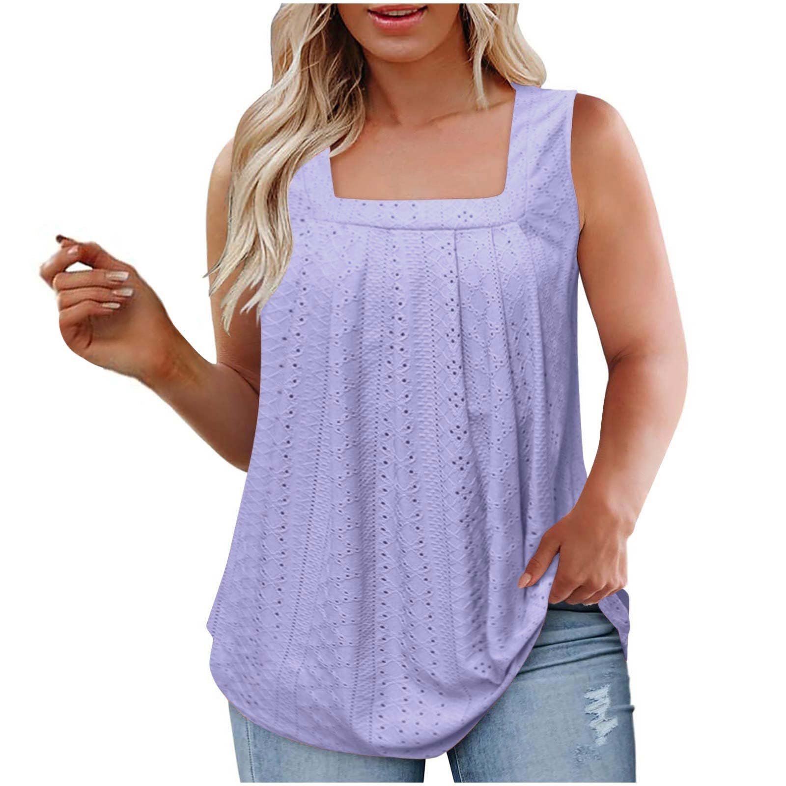 NUSGEAR Camisetas sin Manga Mujer 2024 Verano Moda Talla Grande Color sólido Casual Camisola Camisetas de Tirantes Cuello Cuadrado Transpirable Fiesta Playa Chaleco Tops Camisa Blusa Suelto Basic tee