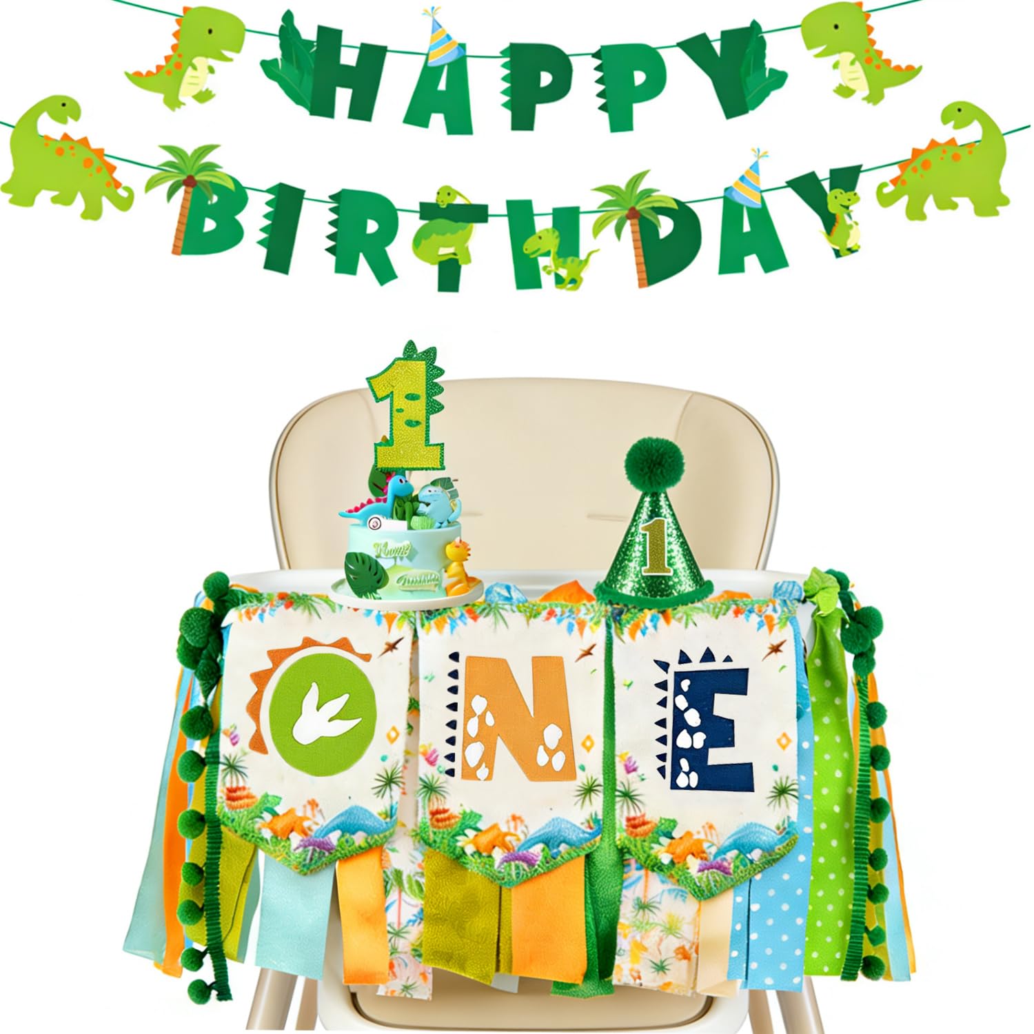 One a Saurus Birthday Decorations-Pre-Strung Happy Birthday Felt Banner Dinosaur 1st Birthday Decorations,Dinosaur Birthday Garland, Highchair Banner for Dino Themed Party Supplies — image 1