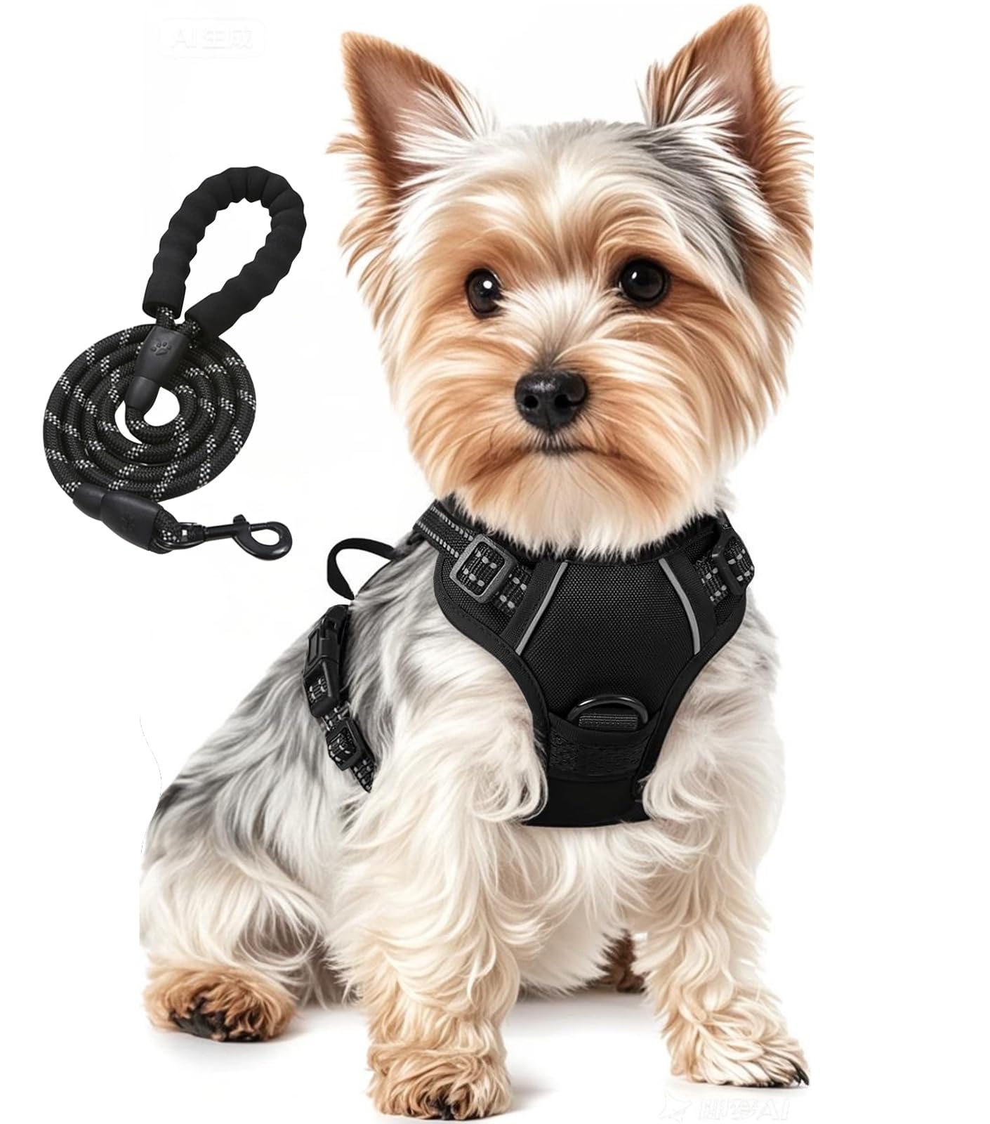 Jomkig Dog Harness and Lead Set for Small Dogs Adjustable Reflective Anti Pull Pet Vest Harness for Outdoor Walking Training, Black, Small — image 1