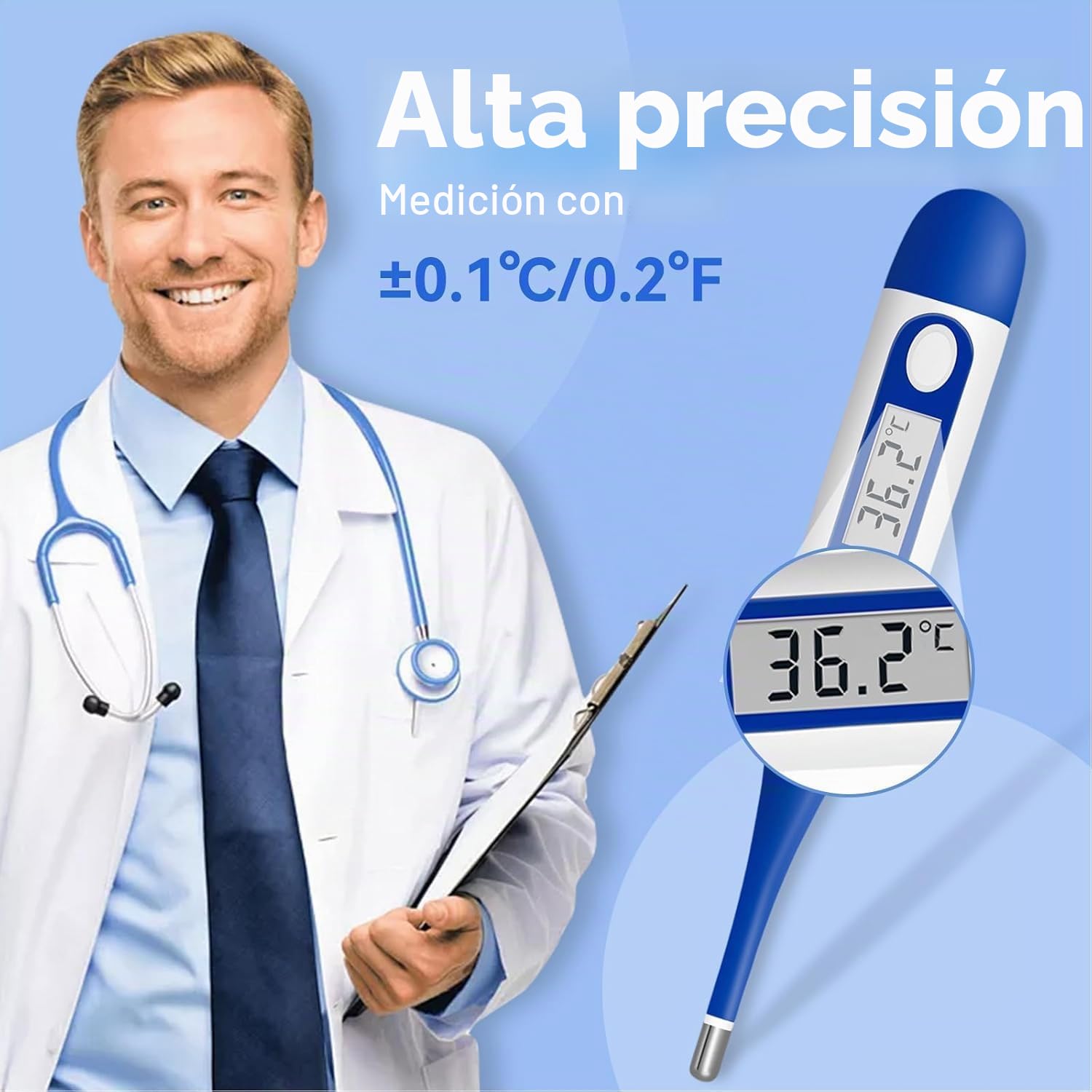 Berrcom Termómetro Digital Flexible para Adultos y Niños, Termómetro Bucal y Antebraquial Termómetro Médico Impermeable con Alarma de Fiebre