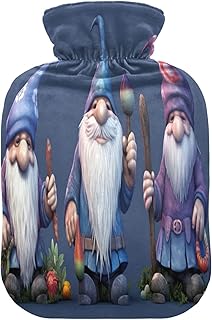 Wajiw Hot Water Bottle with Cover 2L Warm Water Bottle for Hot and Cold Compress Hot and Cold Therapies,Hand Feet Warmer,Christmas Gnomes