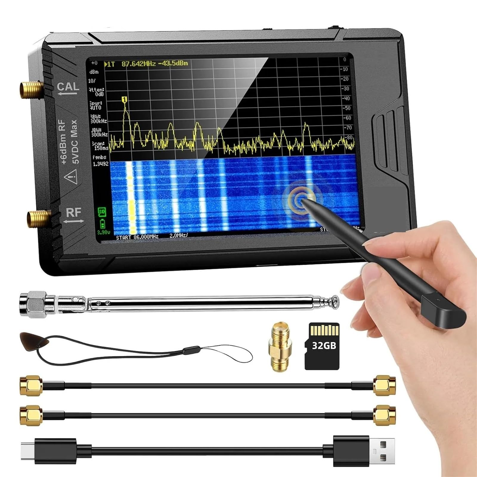 Analizzatore di spettro ULTRA con display da 4" 100 kHz a 5,3 GHz scheda 32 GB, versione V0.4..1, nuovo analizzatore portatile piccole dimensioni Generatore di segnali