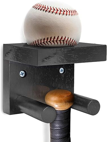 Miniatura 2 de TOBWOLF Soporte para exhibición de pelotas de béisbol, soporte vertical de pared de madera maciza para palo de hockey de lacrosse de sóftbol, ideal