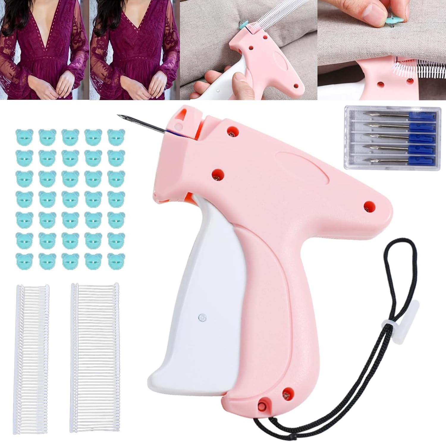 Quick Clothing Fixer,Mini Stitch Gun for Clothes,Clothing Stitch Tagging Gun,Comes with 100 Bear Buckles and 1100 Plastic Needles,Stitchy Quick Clothing Fixer,Micro Tagging Stitch Tool for Clothing