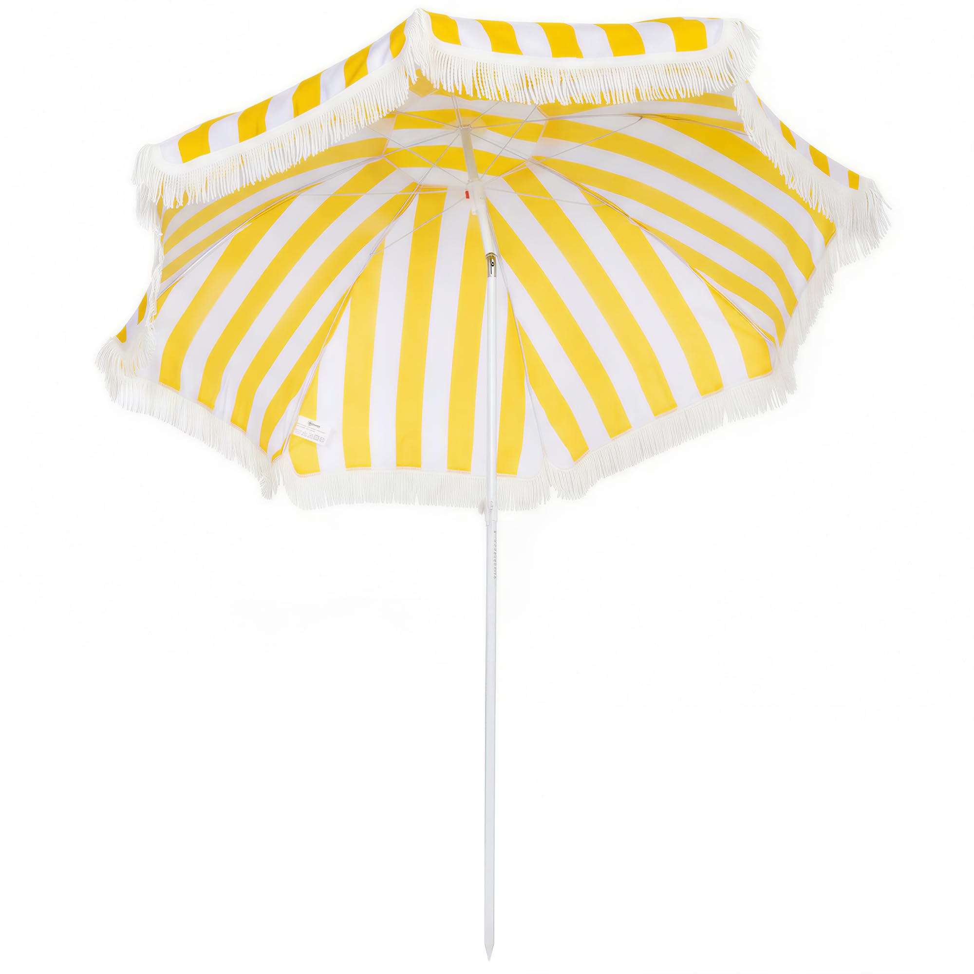 Outsunny Sonnenschirm Strand Ø180 cm windfest Strandschirm mit Sandanker verstellbarer Neigung Tragetasche Balkon-Schirm Gartenschirm sicherer Sonnenschutz für Reisen Strand Balkon Camping Gelb+Weiß
