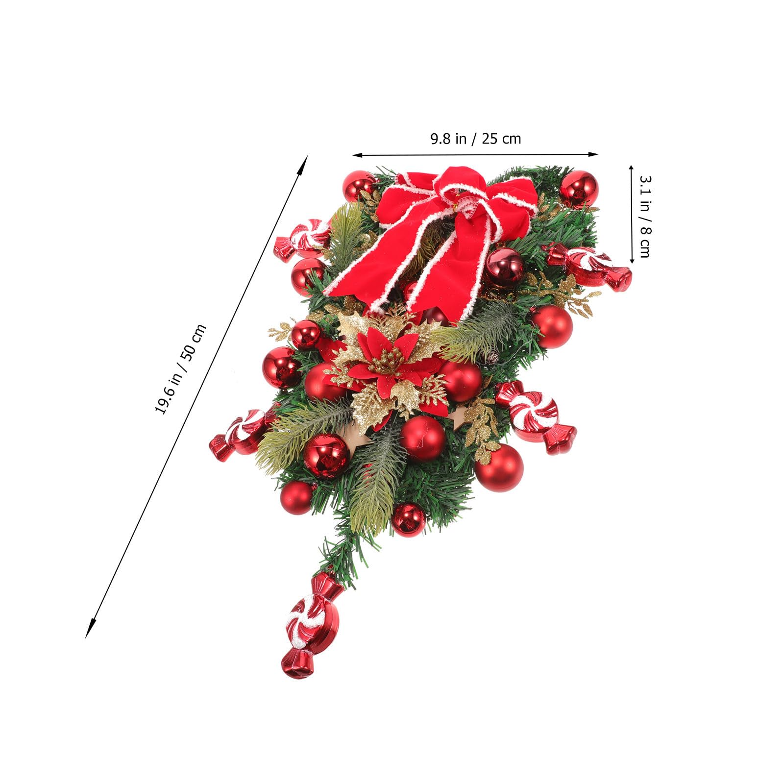 Mikikit Guirnalda Navideña Colgante en Forma de Lágrima Lazo para Decoración de Puerta y Barandilla, Diseño Único de PE para Ambiente Navideño Auténtico