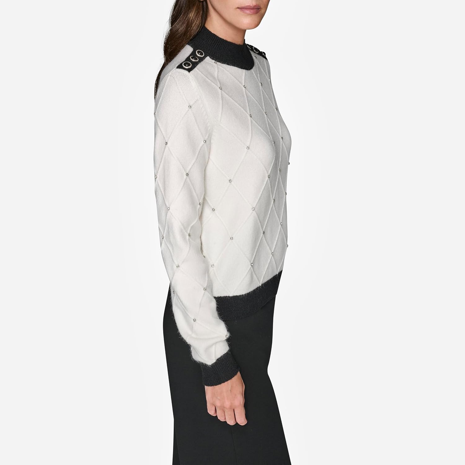 Karl Lagerfeld Womens Long Sleeve Mock Neck Crystal Detail Elevated Sweater - Image 2