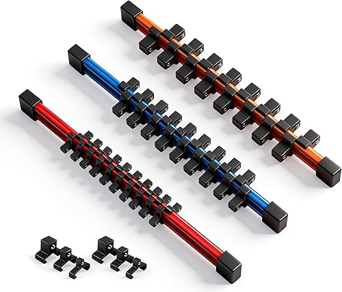 Miniatura 10 de HORUSDY Organizador Magnético de Llaves de 2 Piezas, Estante de Almacenamiento de Llaves de 32 Ranuras para Cajas de Herramientas, Cajones y Garaje