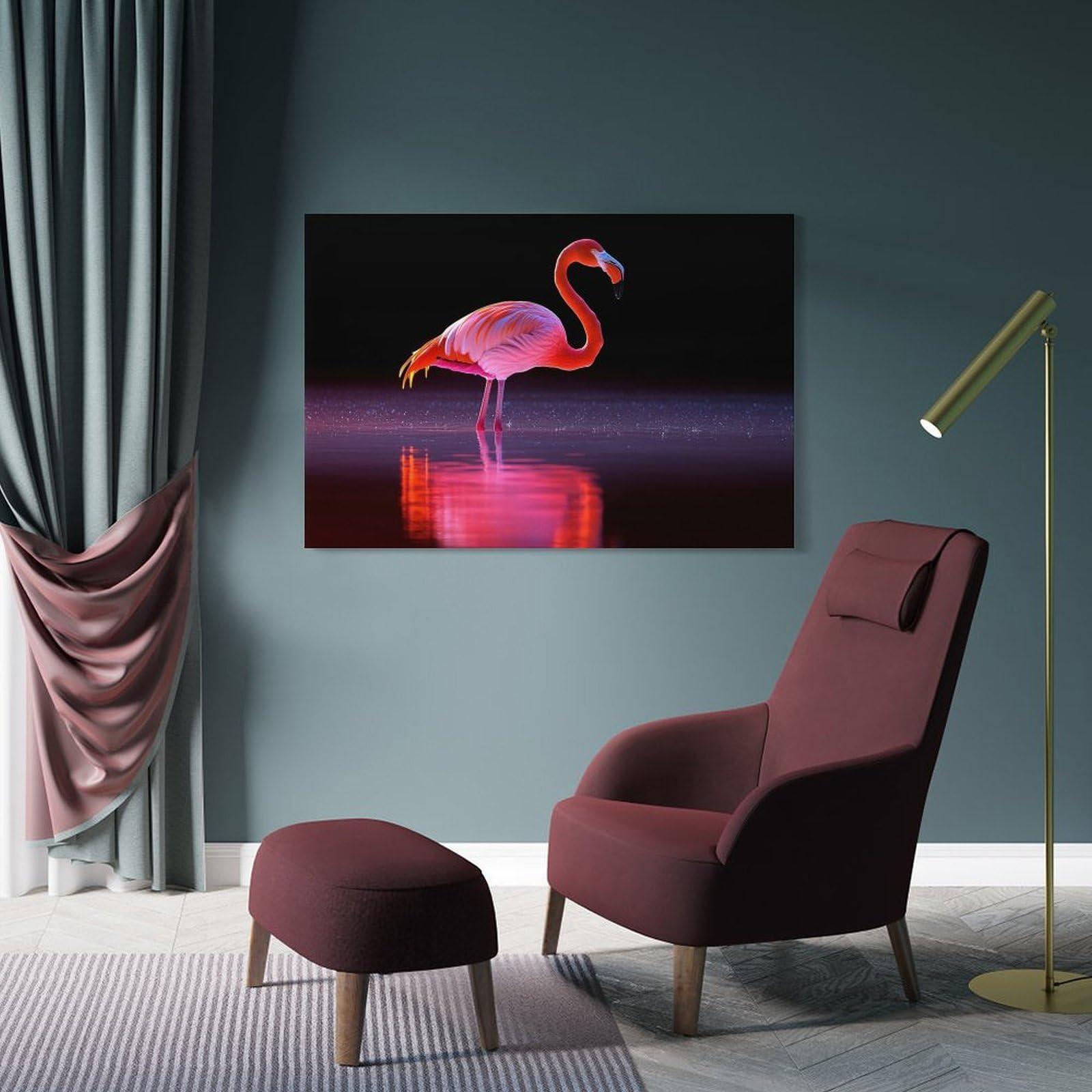 Junmoney Frame-Style-18 Flamingo In Water With Reflection Canvas Wall Art 16X24inch(40X60cm), For Workspace Walls, Study Corners Or Bedrooms, Wall Art That Adds Style To Work Areas