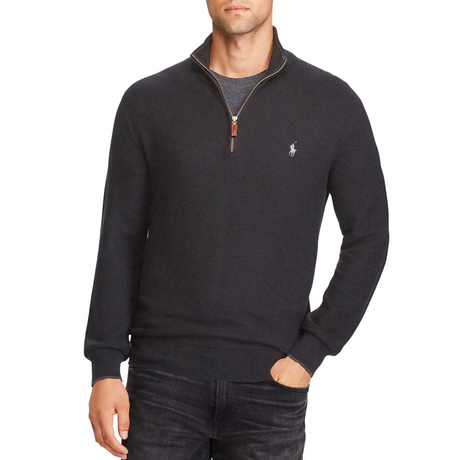 Polo RL Men's Waffle Knit Half Zip Sweatshirt (Medium, Granite)