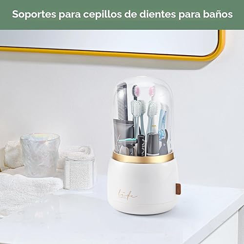 Miniatura 4 de Portacepillos de dientes para baños, giratorio de 7 ranuras con tapa y drenaje de agua, soporte para cepillos de dientes eléctricos para niños y