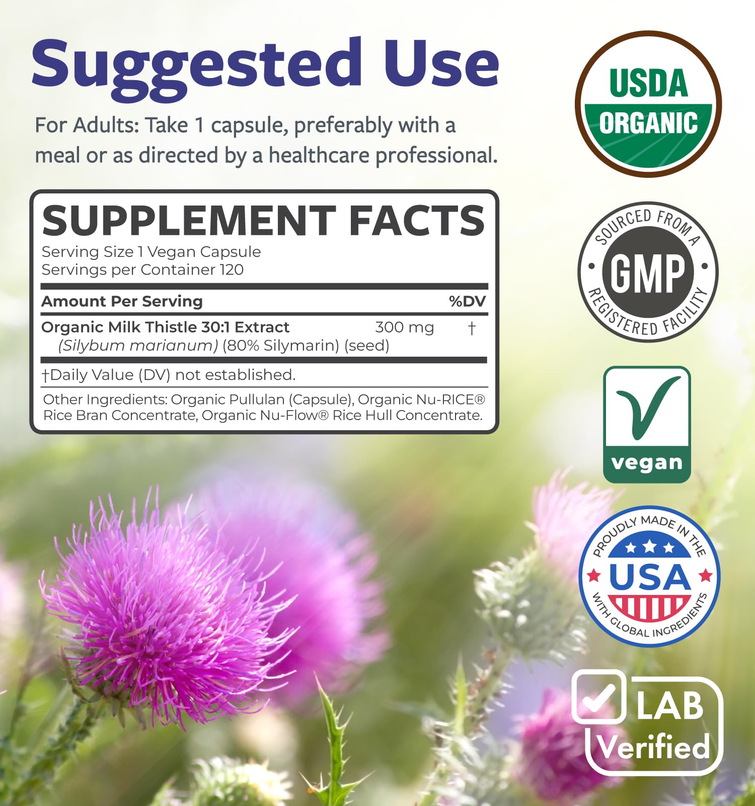 USDA Organic Milk Thistle Capsules - 80% Silymarin Supplement for Liver Support- Super Concentrated Organic Milk Thistle 300mg 30:1 Per 1 Capsule Serving - Liver Detox and cleanse - 120 Day Supply — Amazon image 6