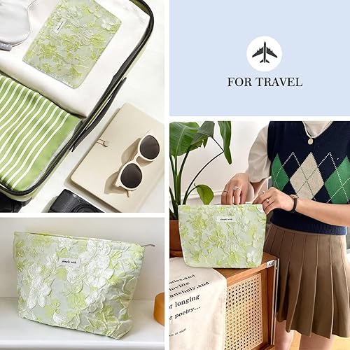 Miniatura 4 de Bolsas de cosméticos de flores para mujeres, bolsa de maquillaje suave y grande para niñas, bolsa organizadora de viaje de maquillaje estético con