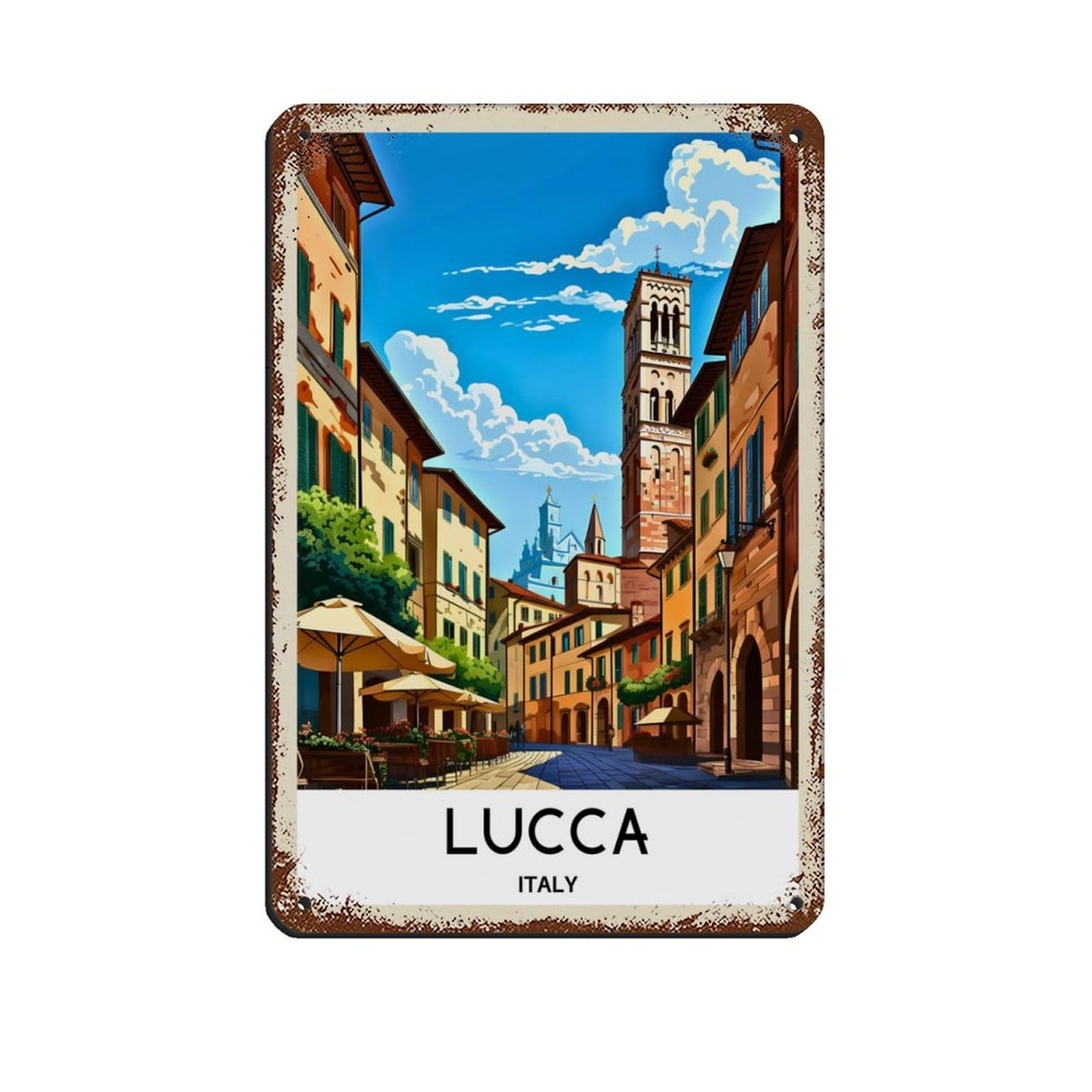 Lucca Italy Vintage Retro Travel Poster Tin Sign Vintage Metal Pub Club Cafe Bar Home Wall Art Decoration Poster Retro Style 8x12inch(20x30cm)