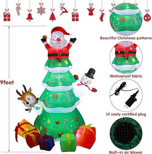 Miniatura 2 de Árbol de Navidad inflable gigante iluminado de 9 pies para decoración al aire libre, árbol de Navidad inflable con luz LED, Papá Noel, muñeco de