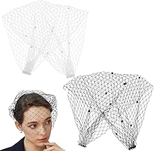 AHANDMAKER 2 Pieces Veil Headband White Black Wedding Vintage Net Veil Facial Veil Fascinator for Bride Tea Party