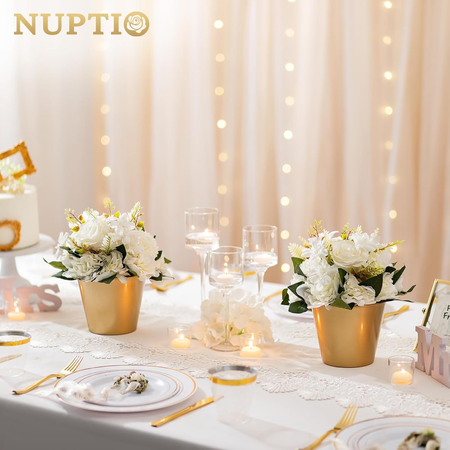 nuptio gold vase centerpiece small: 10 pcs 4.9" metal trumpet vases - compote bowl vase - flower plant pot for wedding christmas birthday party table decorations