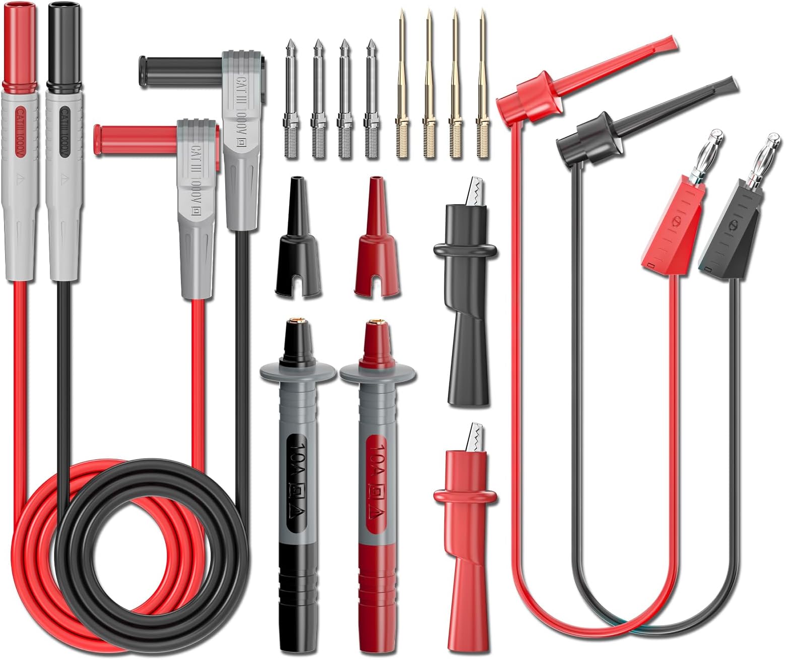 Multimeter Test Leads Kit 18PCS Electronic Test Probe Accessory includes Safety Alligator Clips Banana Plug to Test Hook Cable Replaceable Needles