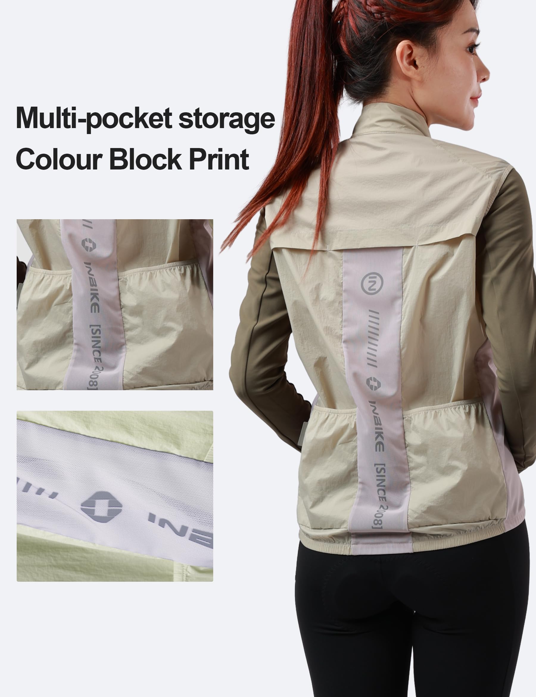 INBIKE Gilet Antivento Ciclismo Donna Gilet Running Traspirante Gilet Bici Sportivo Leggero Anti-UV Catarifrangente Per Corsa Trekking