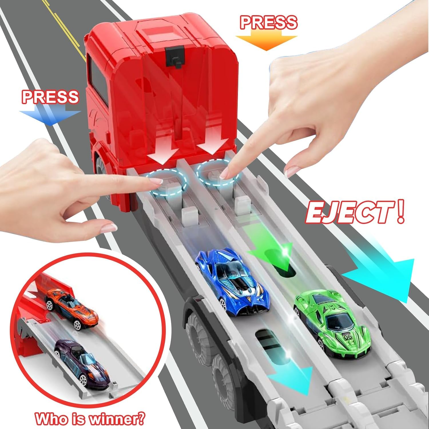 Camion Transporteur Voiture pour garçons de 3,4,5,6 Ans,Camion De Transporteur Piste De Course Éjectable Camion Jouet Voiture avec 9 Petite Voiture,pour Les Enfants Amateurs de Voitures