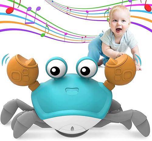 Juguete para bebé de cangrejo gateante, juguetes para la hora boca abajo con música y luces, regalo interactivo de Navidad y Pascua para niños y