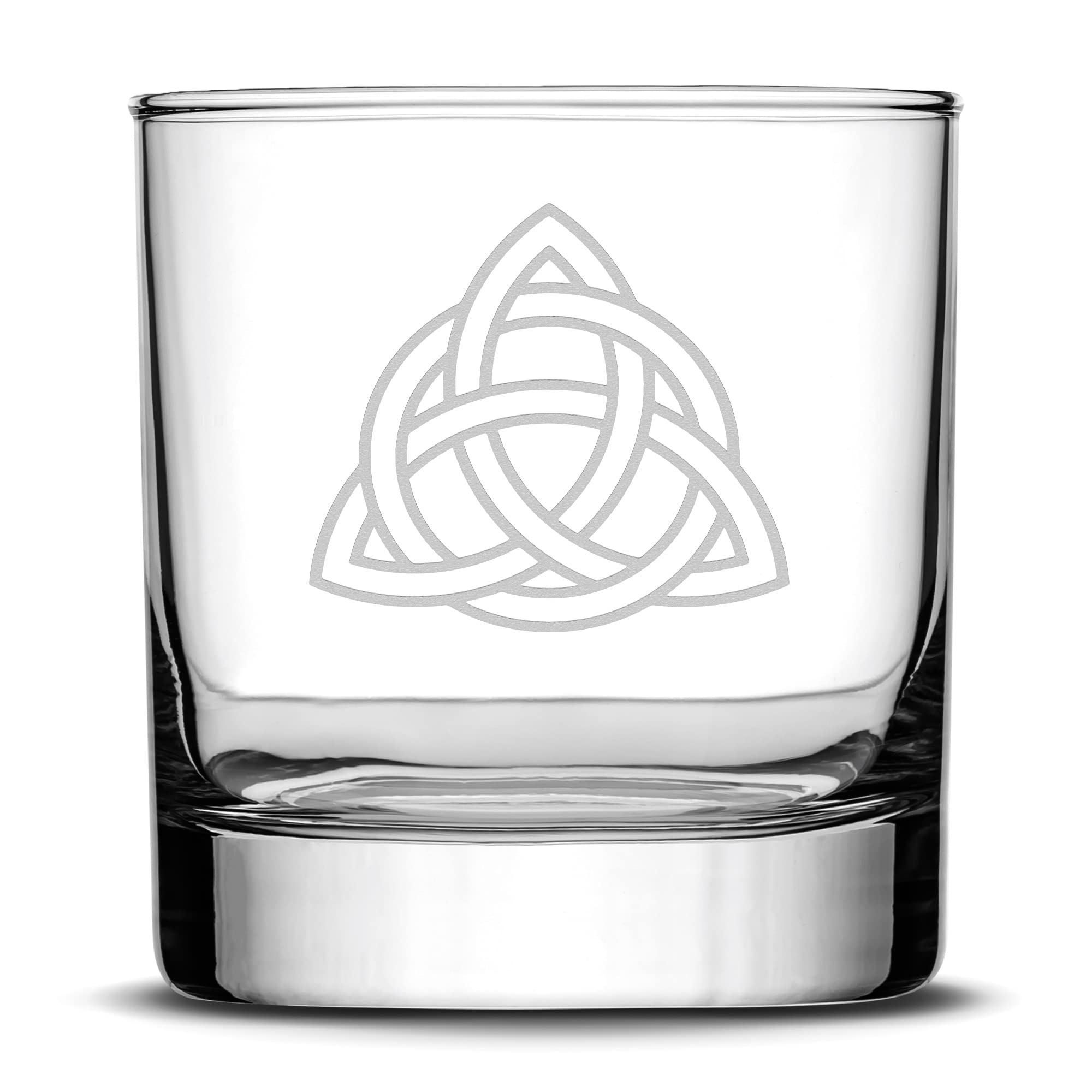 Integrity Bottles, Celtic Trinity, Premium Whiskey Rocks Glass, Handmade, Handblown, Hand Etched Gifts, Sand Carved, 11oz