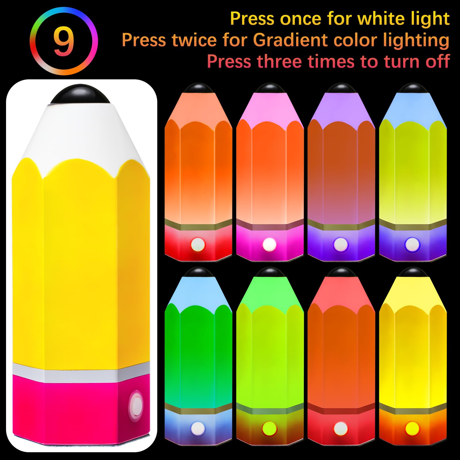 VIHOSE Klasa ołówkowa lampa szklana LED design powrót do szkoły klasa lampa prezenty 29 cm regulowane wielokolorowe lampki nocne materiały dla nauczycieli szkół podstawowych biurko dom sypialnia