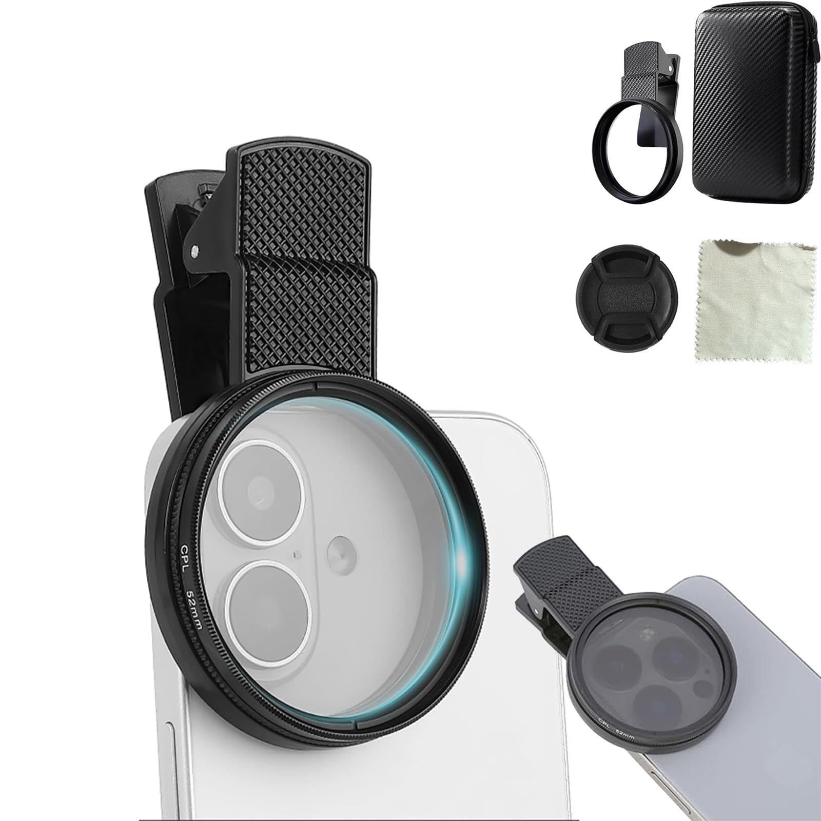 ND Filter for Mobile, CPL Filter for Mobile Photography, 52MM Metal Frame, Mobile Camera Lens Kit with Polarizing Filter, Clip-On Design, Storage Case and Cleaning Cloth for Smartphone Photographe-image-35