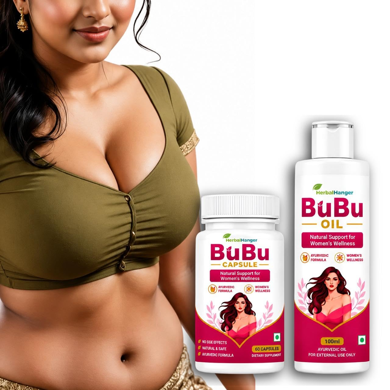HerbalHanger BuBu Ayurvedic Women Wellness Combo | Bre:ast Care Oil 100ml + 60 Capsules | Herbal Women's Health Support Formula | Natural & Safe-image-36