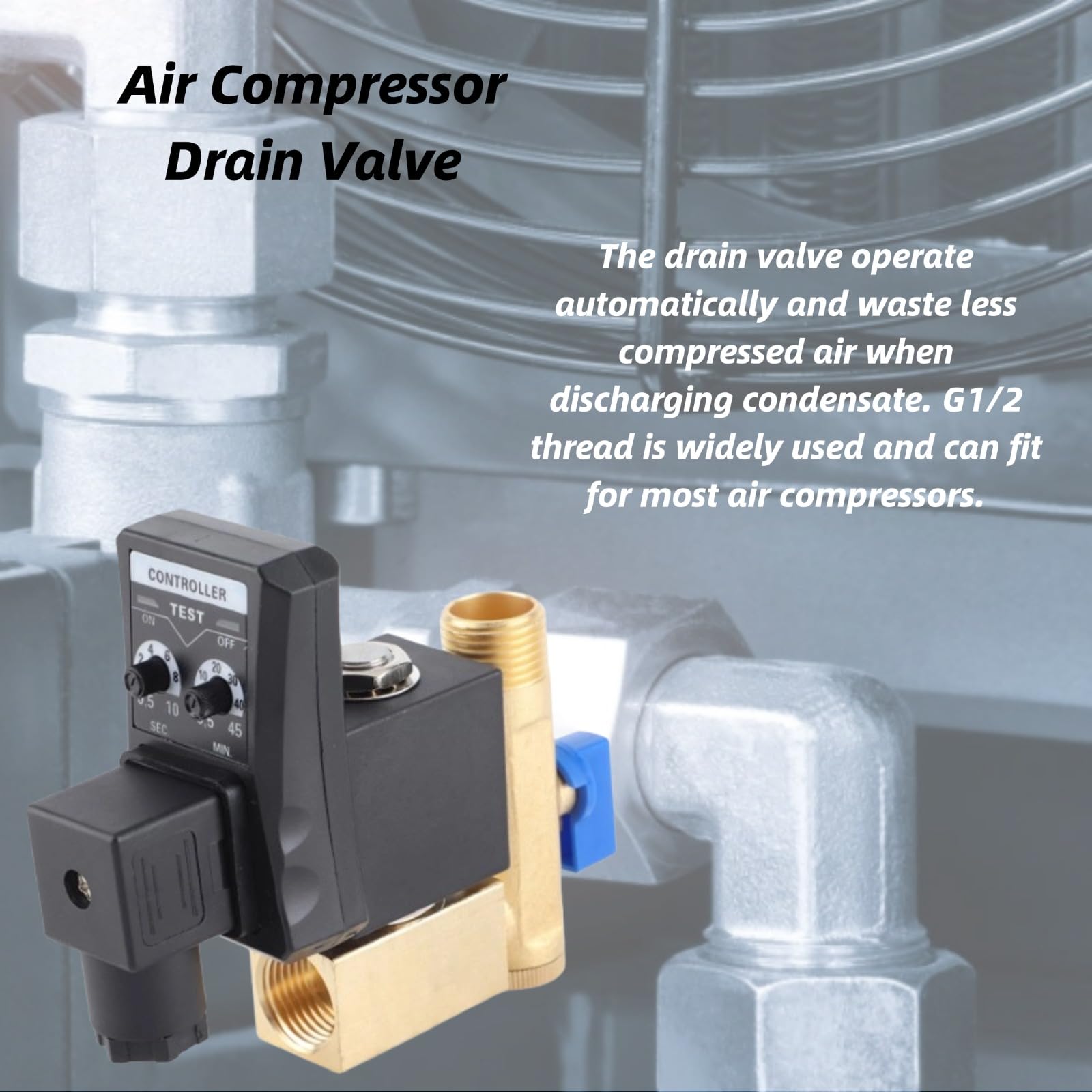 Automatisches Ablassventil, G1 / 2 DN15 Automatisches elektronisches zeitgesteuertes Ablassventil für das Kondensatmanagement des Luftkompressors(AC230V)