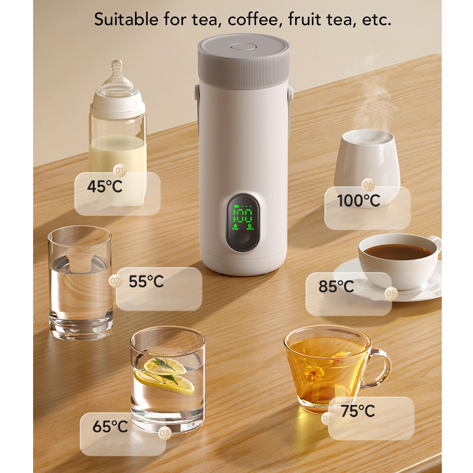 POENVFPO Bouilloire électrique Portable, Eau Bouillée en Acier Inoxydable en 10 Minutes sans Fil avec une Batterie de 27000 MAh 350 Ml, pour les Voyages et L'usage en Plein Air (Prise UE)