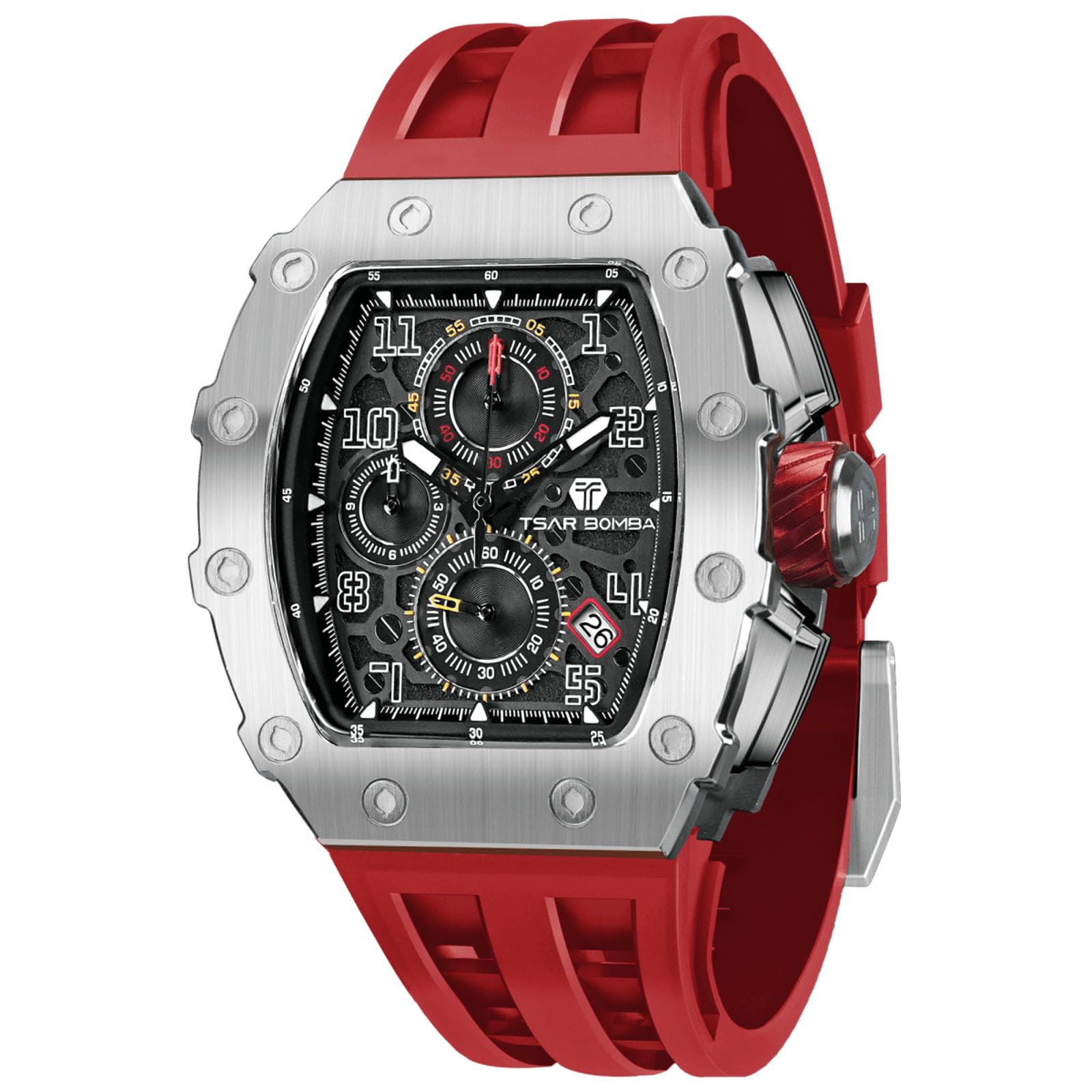 Mens Watches Luxury Tonneau Watches for Men Waterproof 50M Analog Replica Watch Chronograph Calendar Date Men’s Dress Business Work Watch Diver Large Square Face Wristwatch-image-44