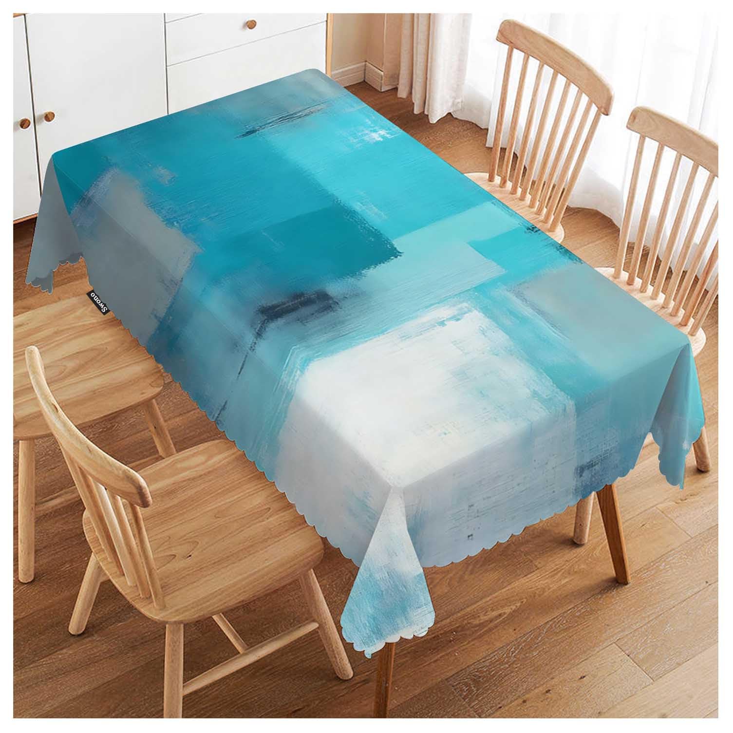 FJQWKLF Marble Tablecloth Abstract Turquoise Grey Painting Rectangular Tablecloth Washable Table Cloth Kitchen Dining Room Table Cover for Party Dinner 50x72 Inch Tablecloths