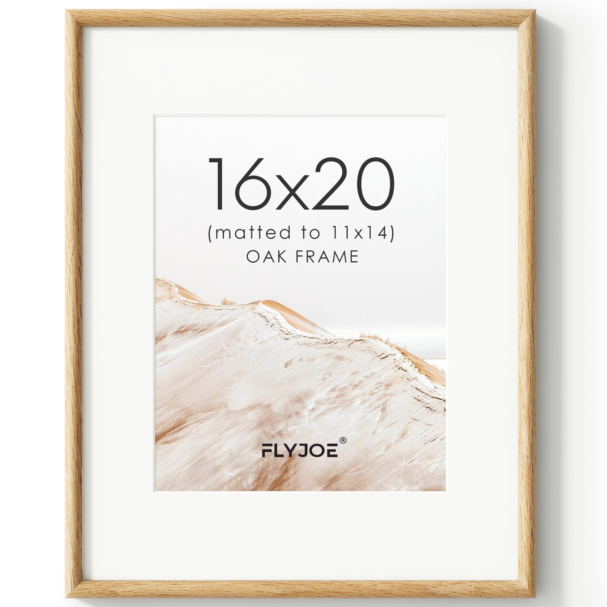 16x20 Picture Frame, Natural Solid Oak Wood Photo Frame, Square Angle