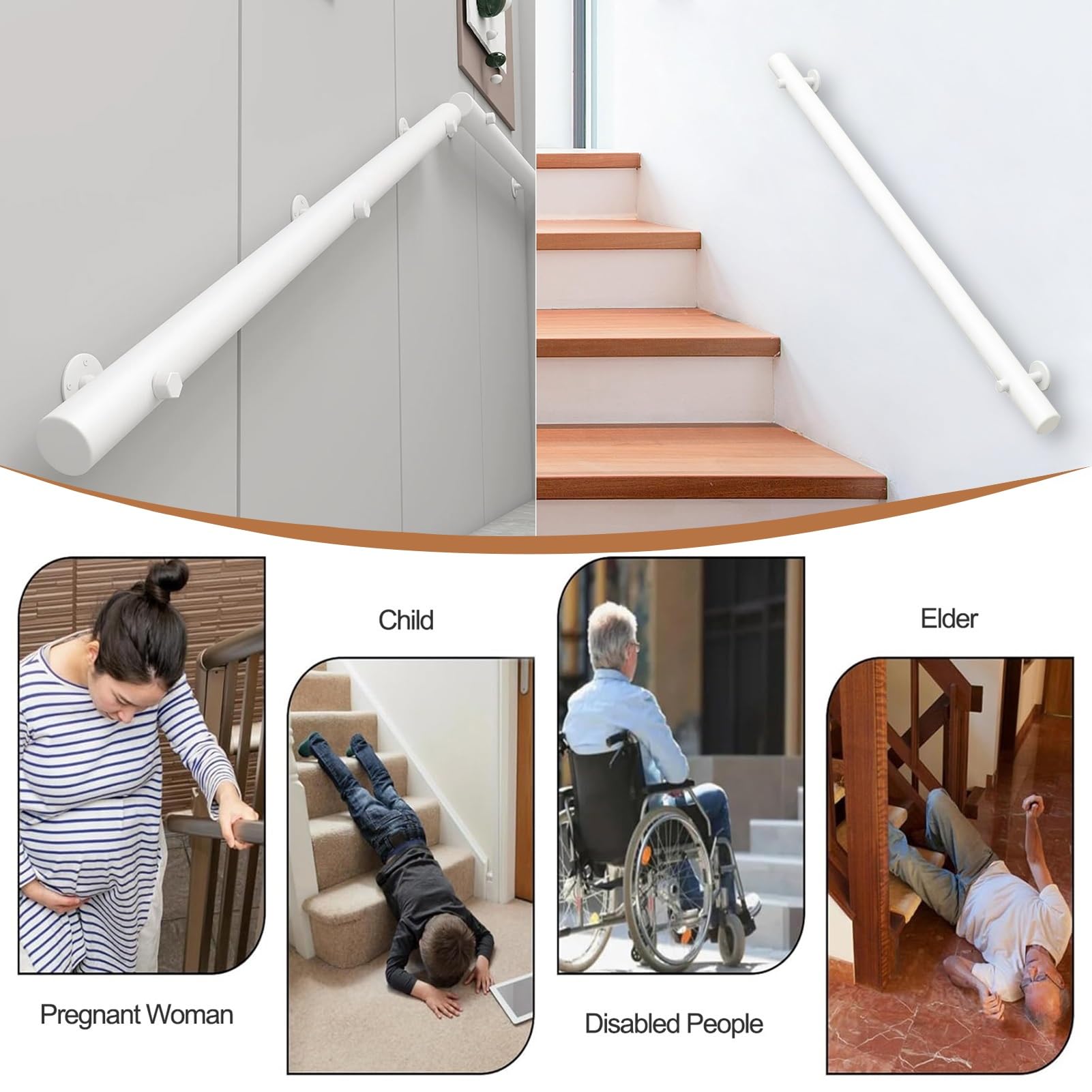 Woodenfor irs - Ringhiera rotonda da parete, antiscivolo, disponibile in lunghezze da 1 m, 2 m, 3,5 m, 4,5 m, 200 cm