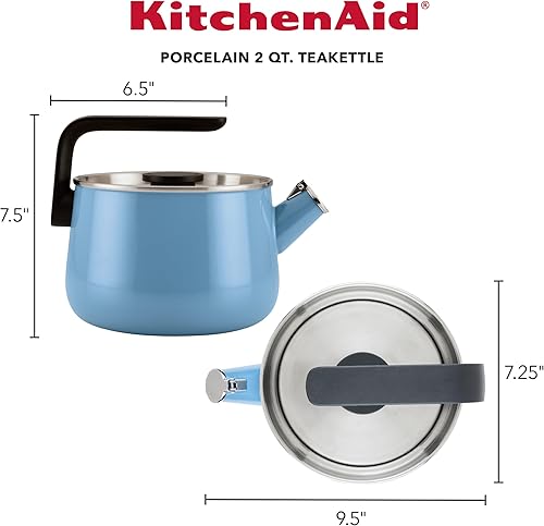 Miniatura 2 de KitchenAid Teakettles - Tetera silbadora de acero esmaltada y lista para inducción, tapa de acero inoxidable, 2 cuartos de galón, terciopelo azul