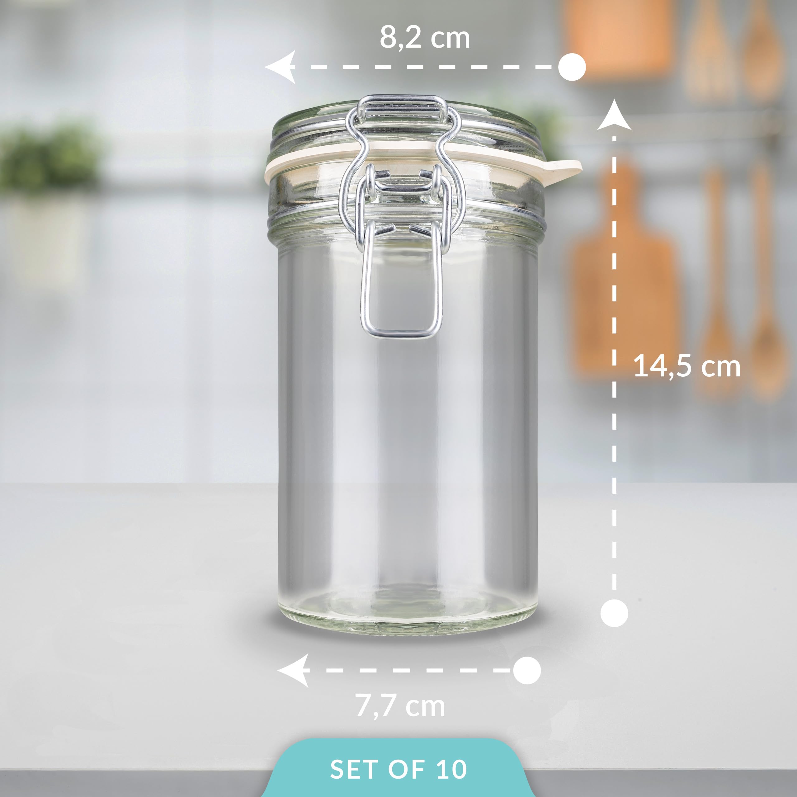 LIEBTHAL Vierkante Mason Potten met Clip Deksels [6 x 1L] - Luchtdichte, Vaatwasmachinebestendige, Minimalistische Opbergcontainers