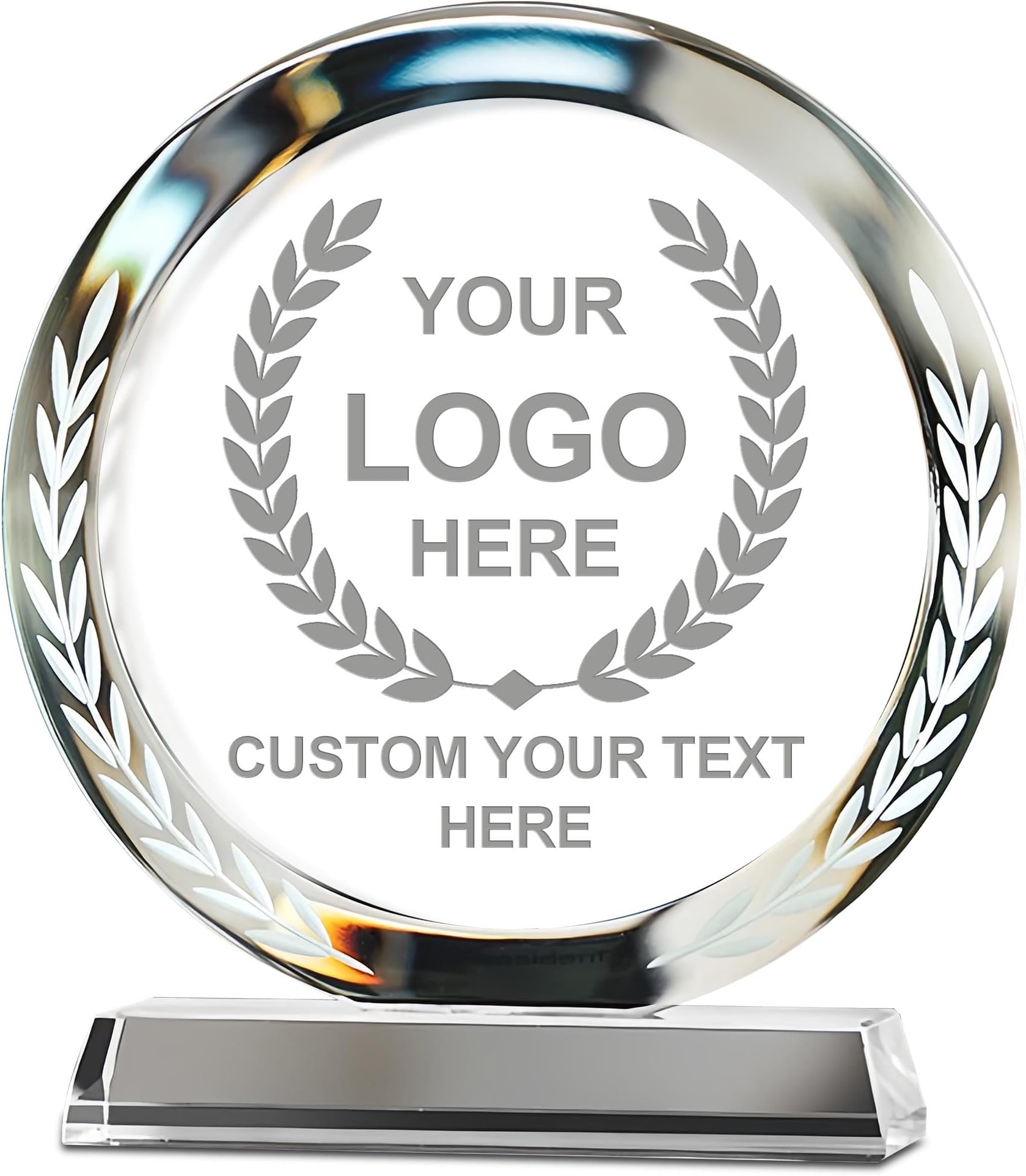 Emoragifou 6.69 x 5.9” Custom Crystal Trophy Award, Customized Engraved Crystal Award Plaque with Your Logo/Emblem/Text, Personalized Awards and Trophies for Sports, Corporate Events, Games Nights