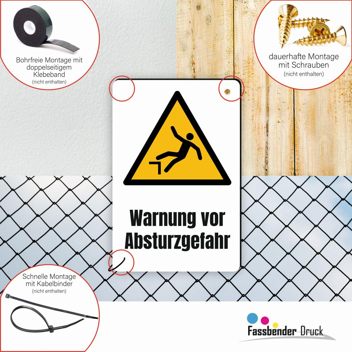 Warnhinweis Aufkleber 'Absturzgefahr' – 3 Stück, 5 Cm, Selbstklebend & Wasserfest