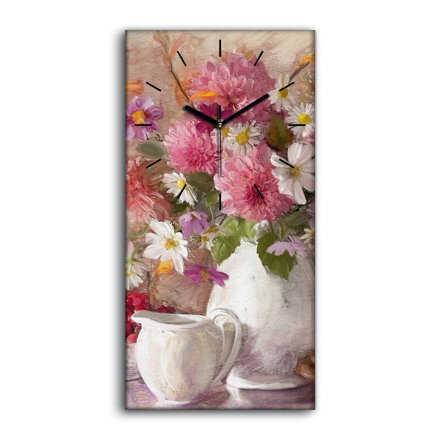 Horloge sur Toile 30x60cm Art Moderne Horloge Murale Silencieuse Fleurs