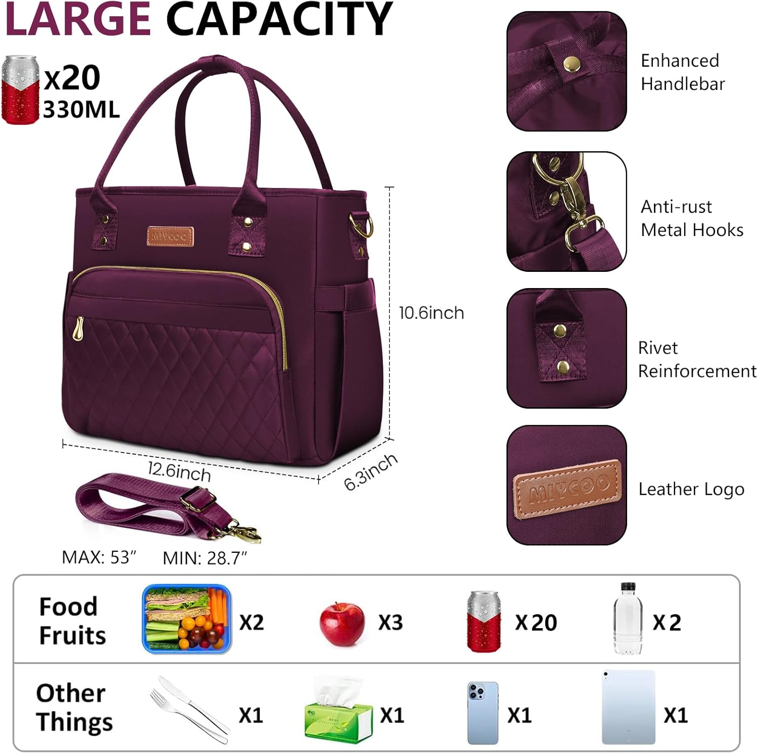 MIYCOO Lunch Bag Lunch Box Women - Leakproof Insulated Lunch Cooler Bag for Women - Large Lunch Tote Bags Adults, Purple - Image 7