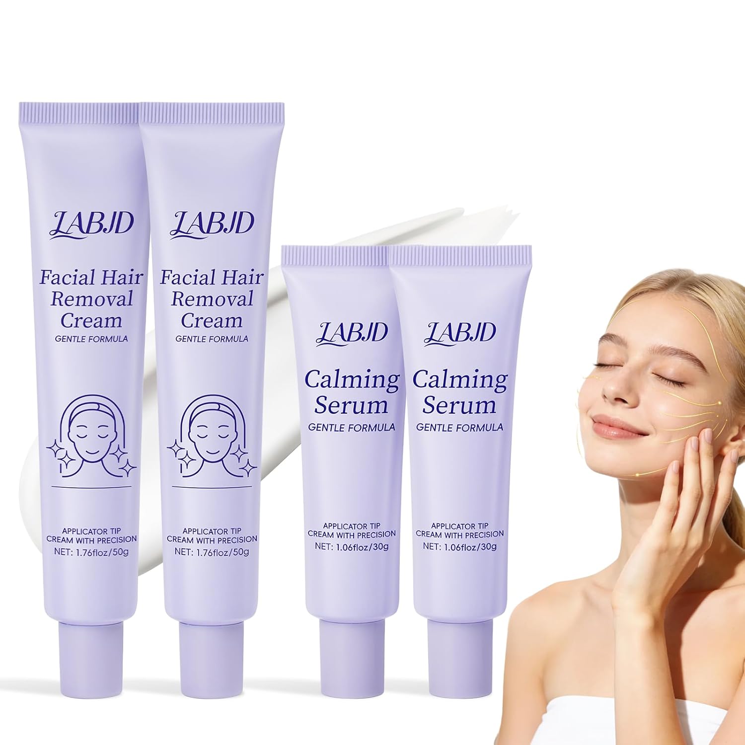 2 Pack Facial Hair Removal Cream Kit for Women, Depilatory & Post Care Soothing Cream, 5 Min Painless & Flawless Face Hair Remover, Gentle Plant Formula for Sensitive Skin