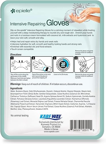 Miniatura 17 de Epielle 6 pares de mascarillas reparadoras intensivas, guantes de hidratación profunda para manos secas y agrietadas, reparación con aceite de coco