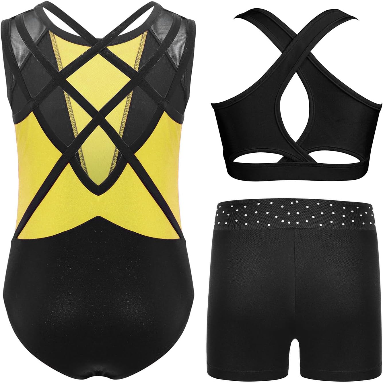 Jugaoge Girls Gymnastic Leotard with Shorts for Sports Dance Event Outfit Tumbling Gear Stretch Clothing