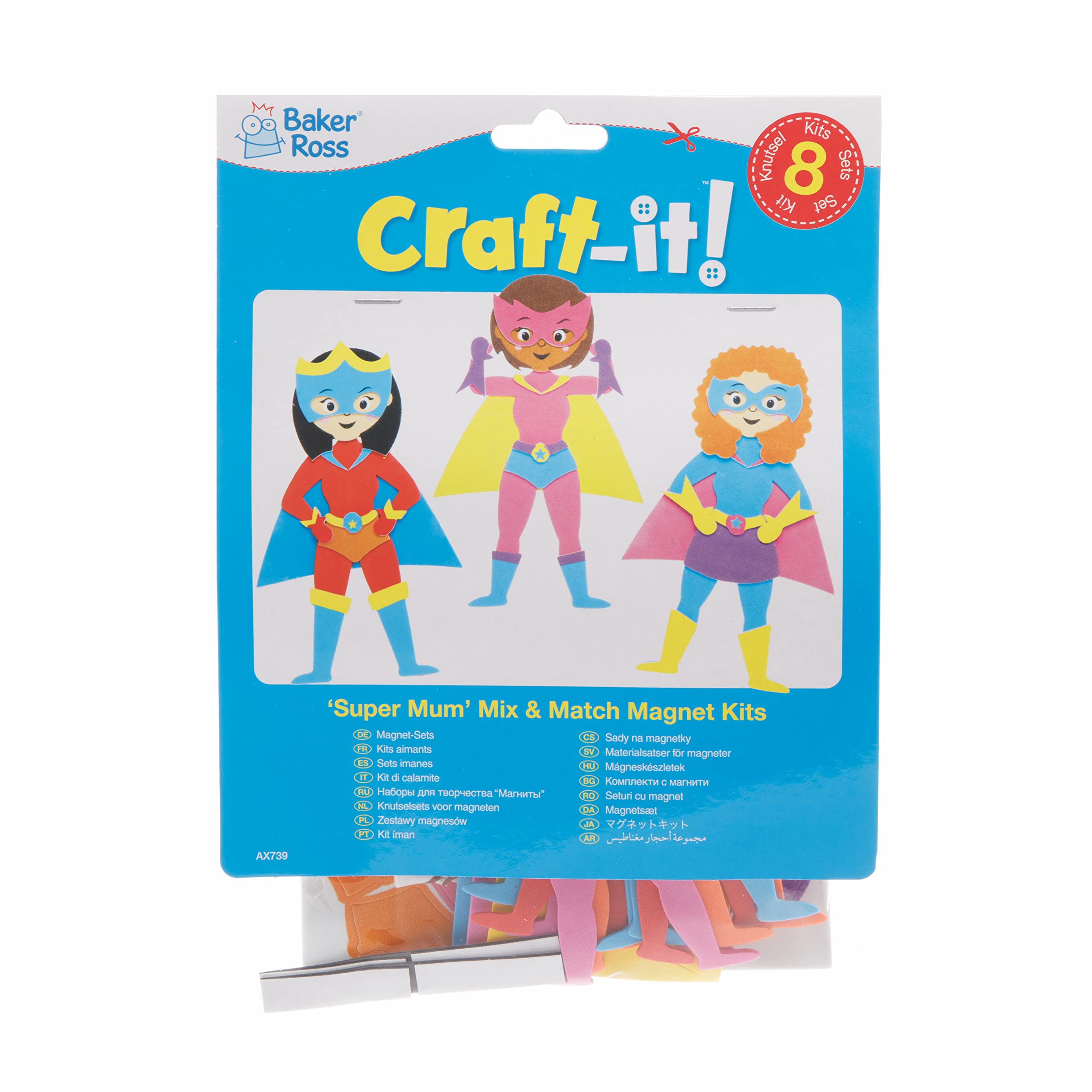 Baker Ross Super Mum Magnete – Bastelset Für Muttertag – 8 Schaumstoff-Magnete Zum Selbergestalten – Für Kinder Ab 3 Jahren – Inkl. Deko-Teile